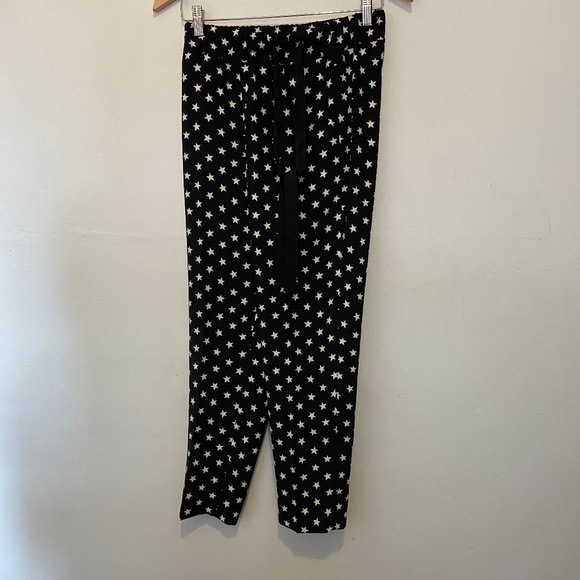 J.Crew Tie Waist Star Pattern Black Tapered Leg Pants Size 0 - Picture 1 of 4